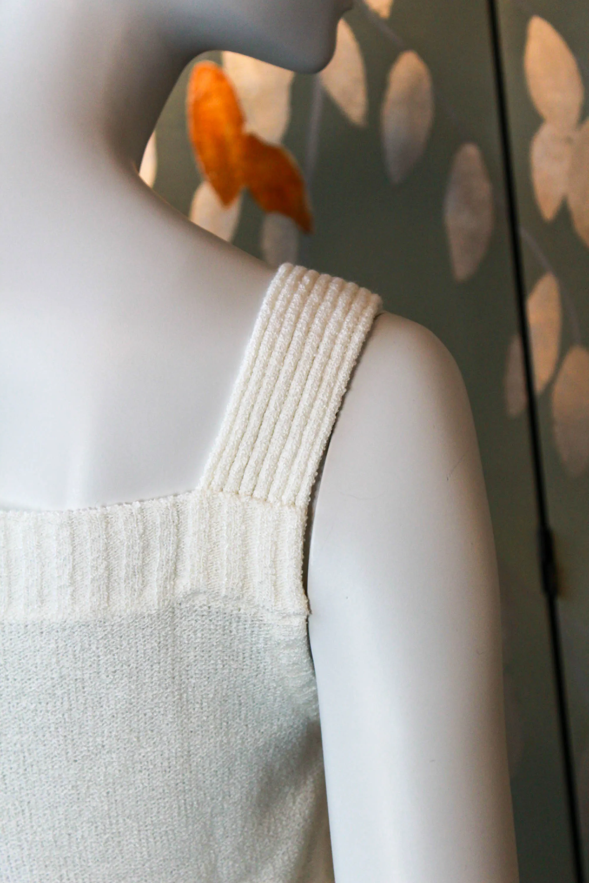 70s White Knit Camisole and Cardigan Set, Large