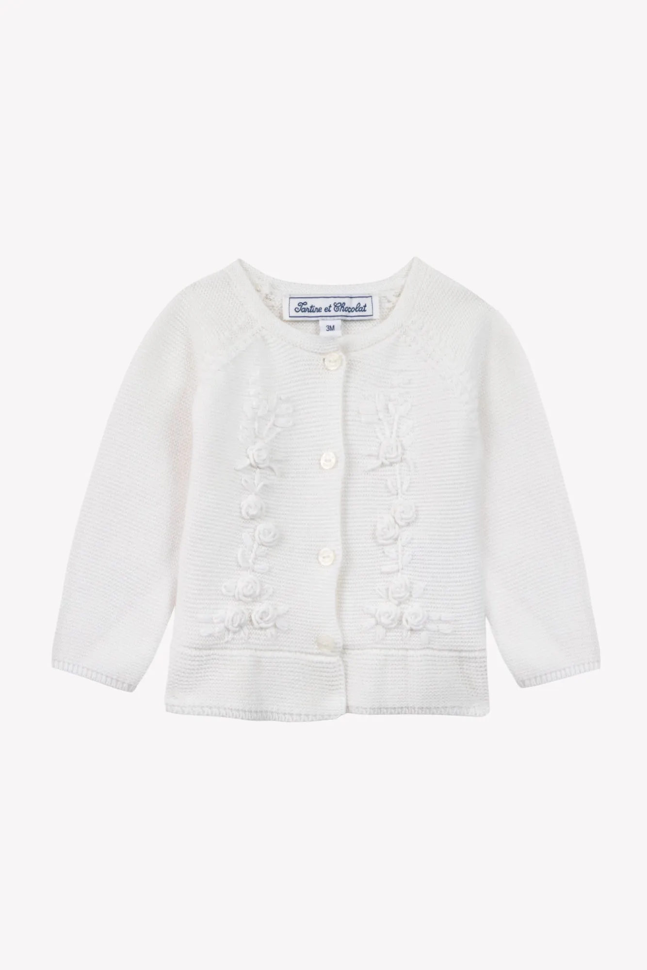 Cardigan - White Embroidered Flowers