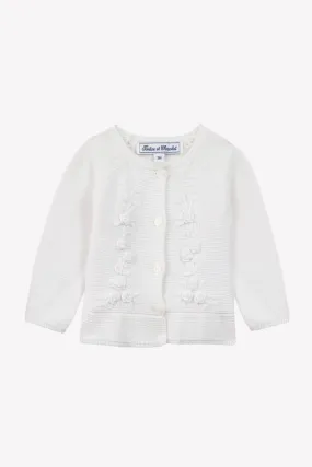 Cardigan - White Embroidered Flowers