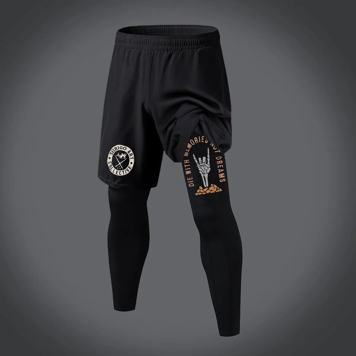 DIE WITH MEMORIES NOT DREAMS Graphic Print Copper Compression Two In One Piece Running Tights Trousers Shorts