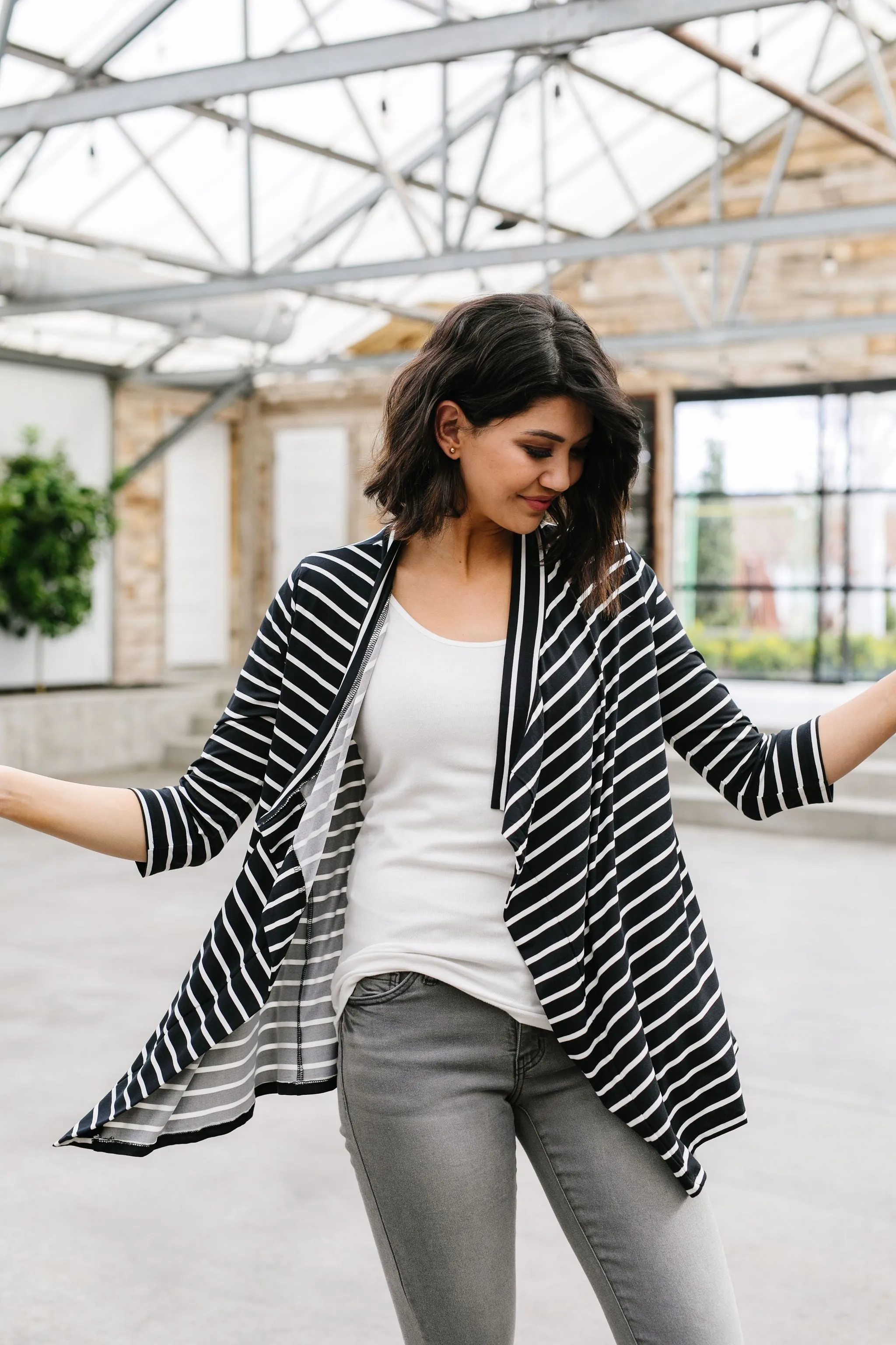 Escape To Nowhere Cardigan In Black w/ White Stripes - 4/7/2020