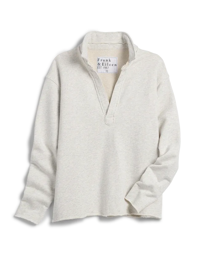 Frank & Eileen Triple Fleece Popover Henley in Heather White Melange