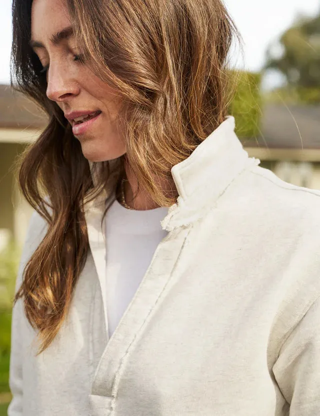 Frank & Eileen Triple Fleece Popover Henley in Heather White Melange