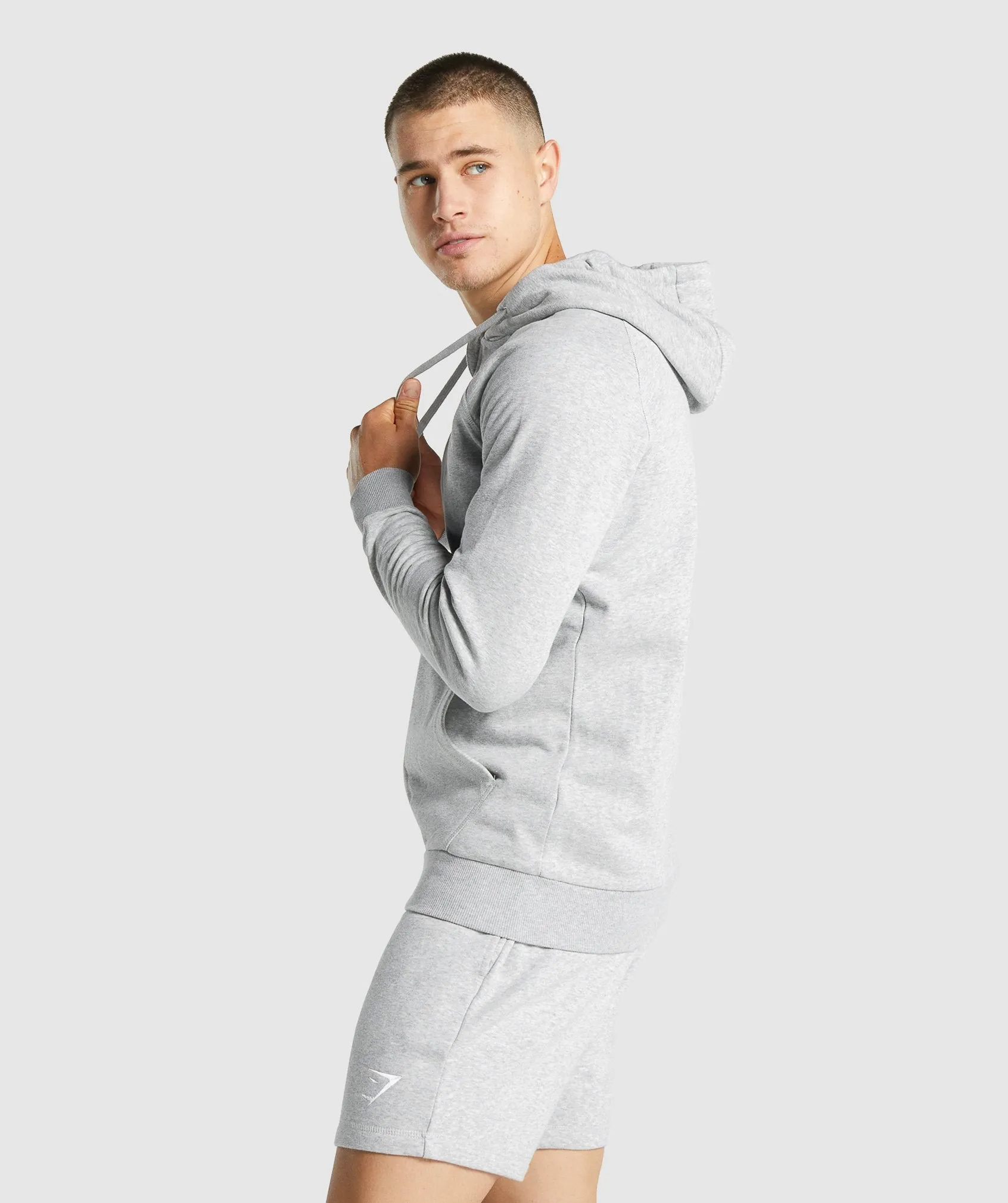 Gymshark Crest Zip Up Hoodie - Light Grey Marl