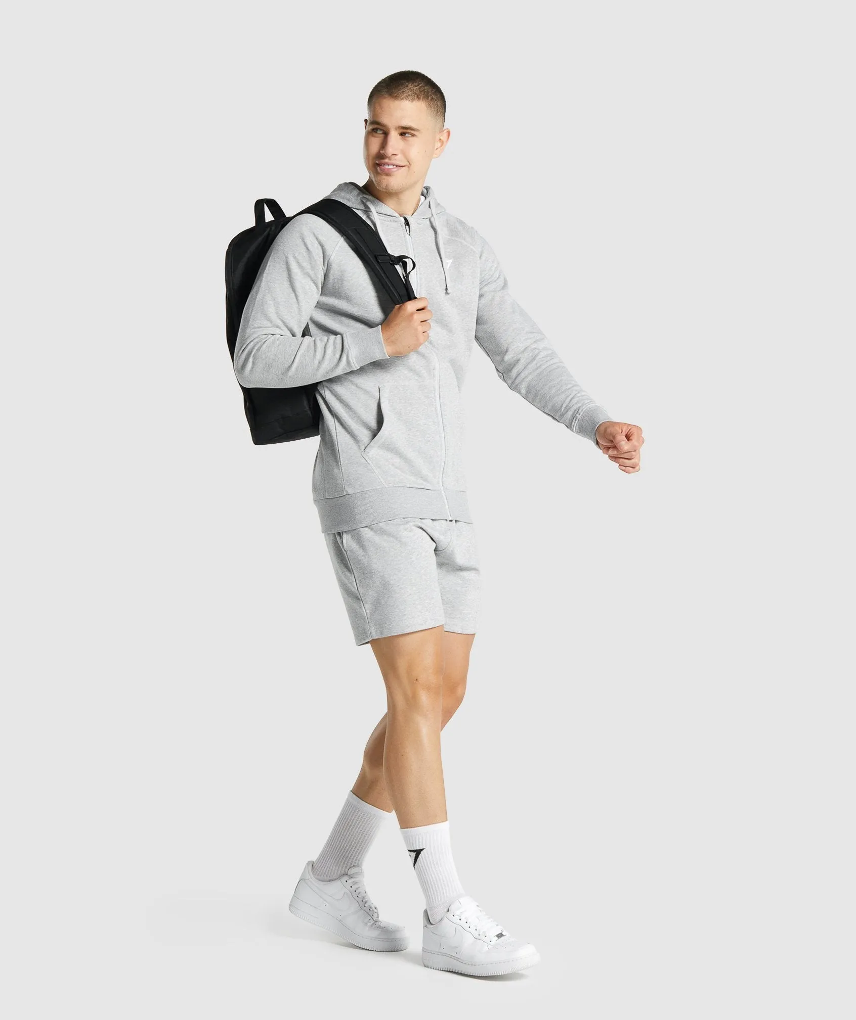 Gymshark Crest Zip Up Hoodie - Light Grey Marl