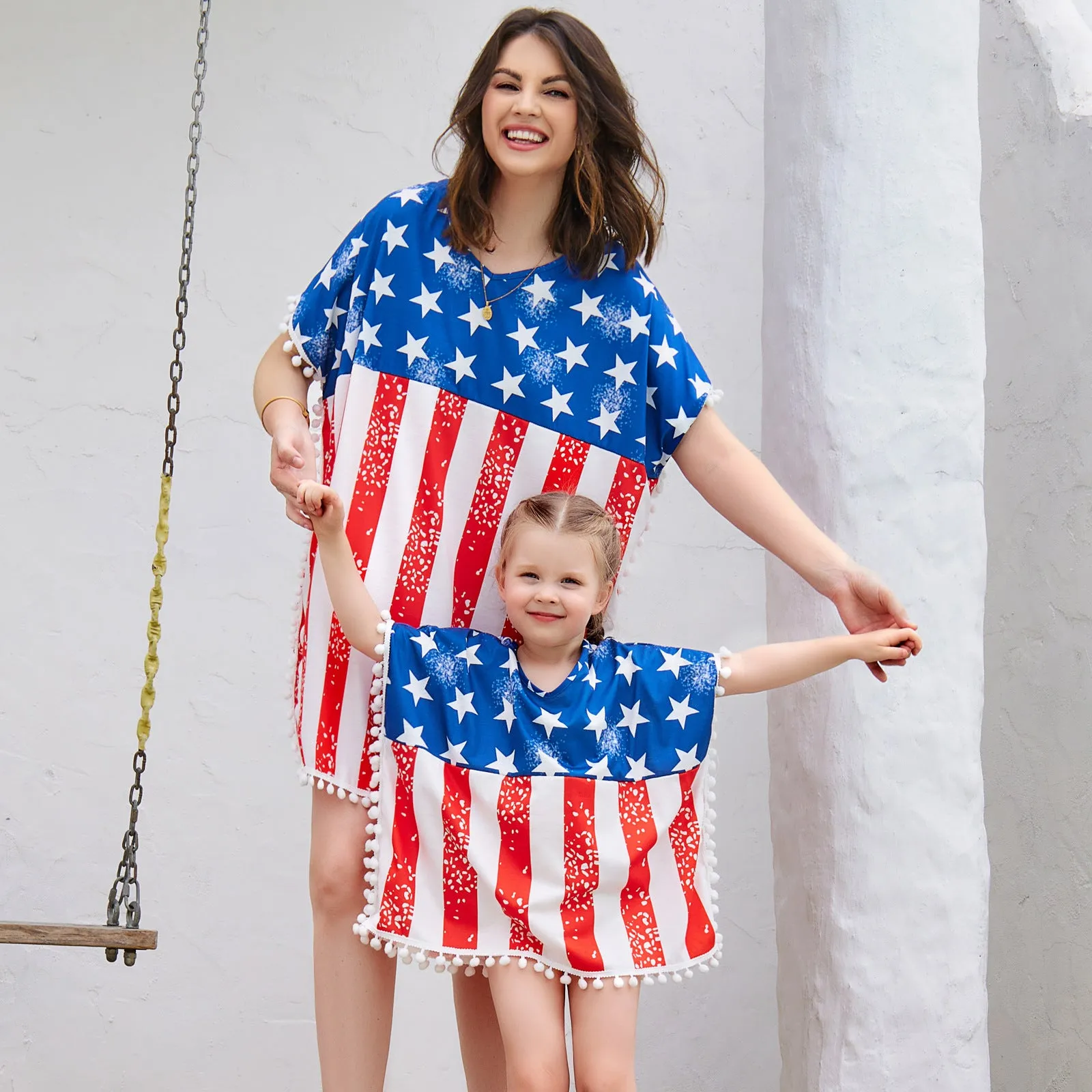 Independence Day Flag Print Mom and me Shirts