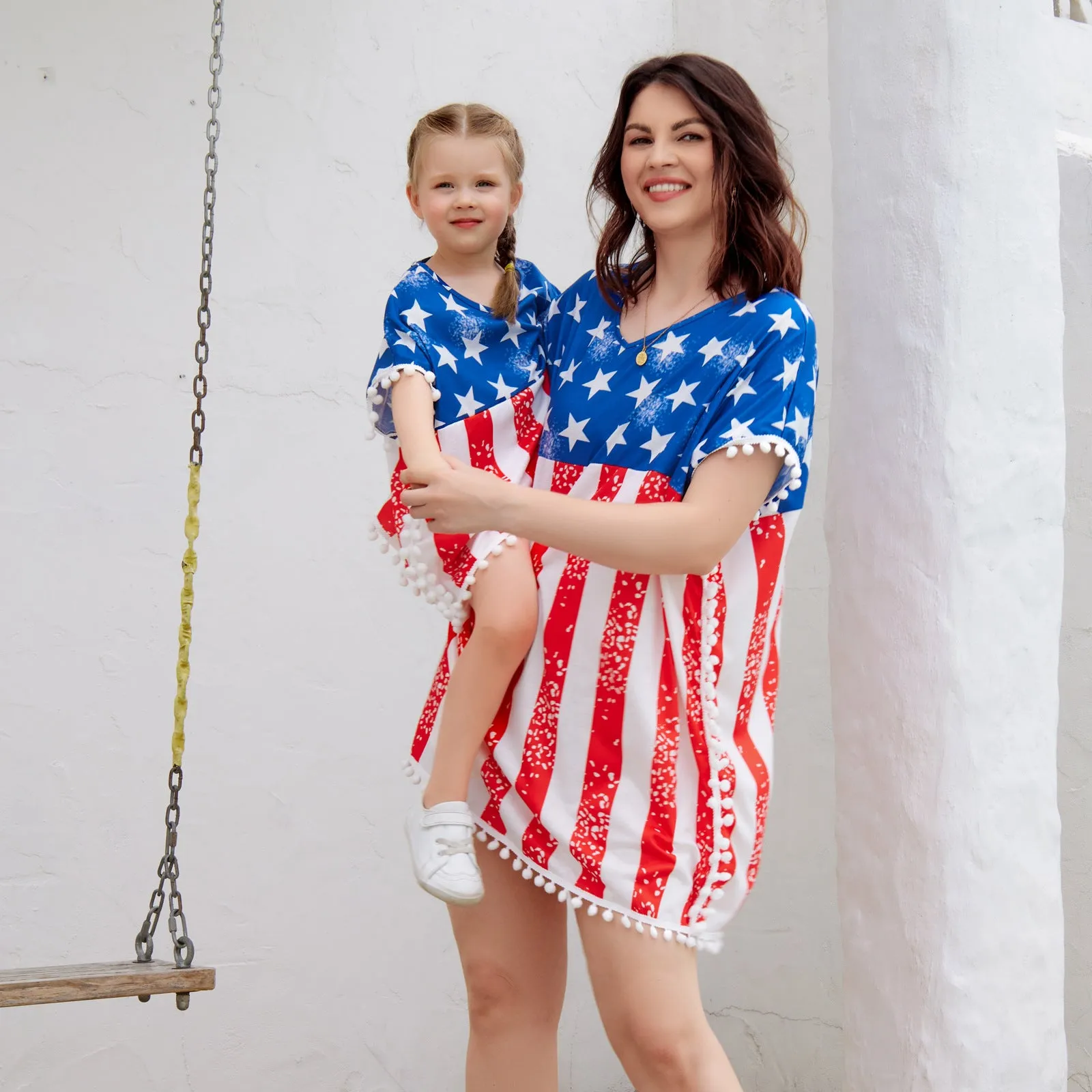 Independence Day Flag Print Mom and me Shirts