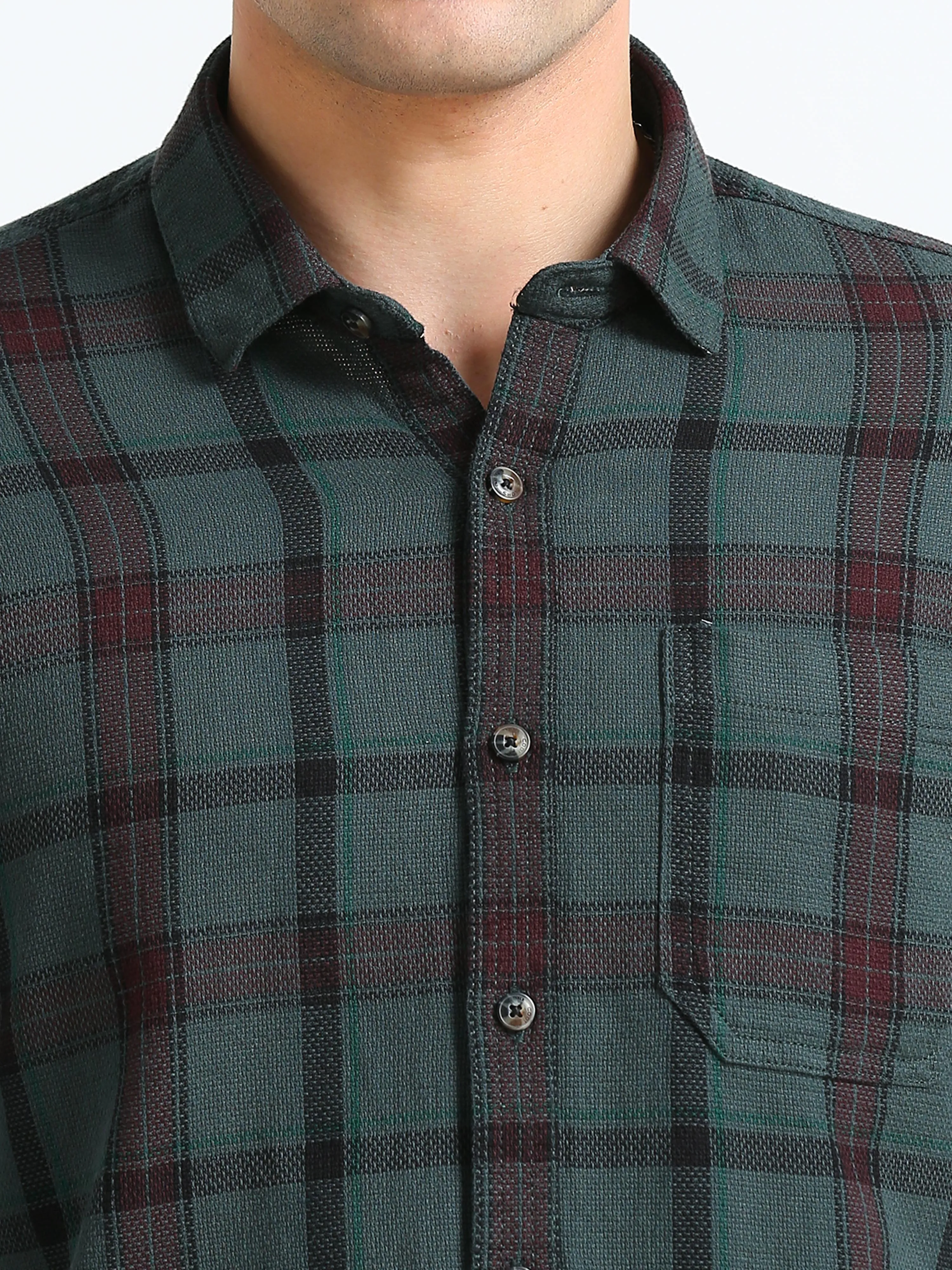 Men Green & Maroon Slim Fit Checks Full Sleeve Casual Shirt