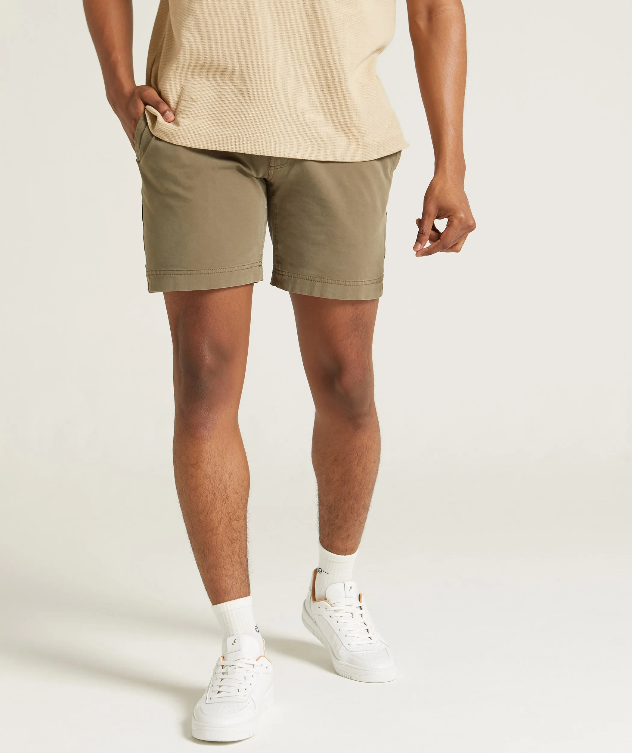 Mens Cotton Drawcord Shorts - Olive Green