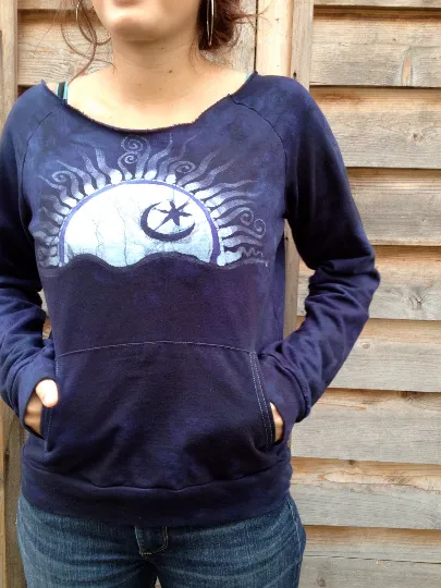 Navy Blue Moon Long Sleeve Batik Cozy Shirt