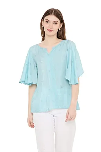 OJ Women's Flared Sleeve Embellished Top (Large)