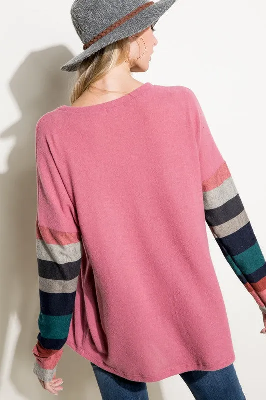 PLUS COZY COLORBLOCK TOP