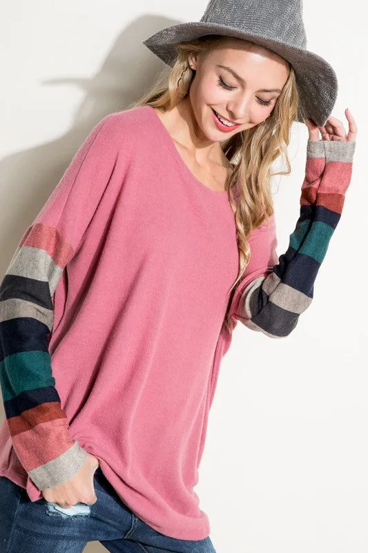 PLUS COZY COLORBLOCK TOP