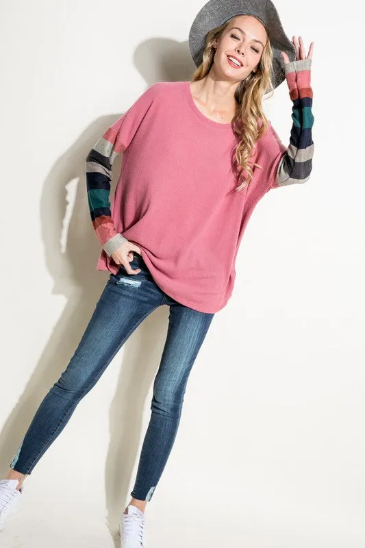 PLUS COZY COLORBLOCK TOP