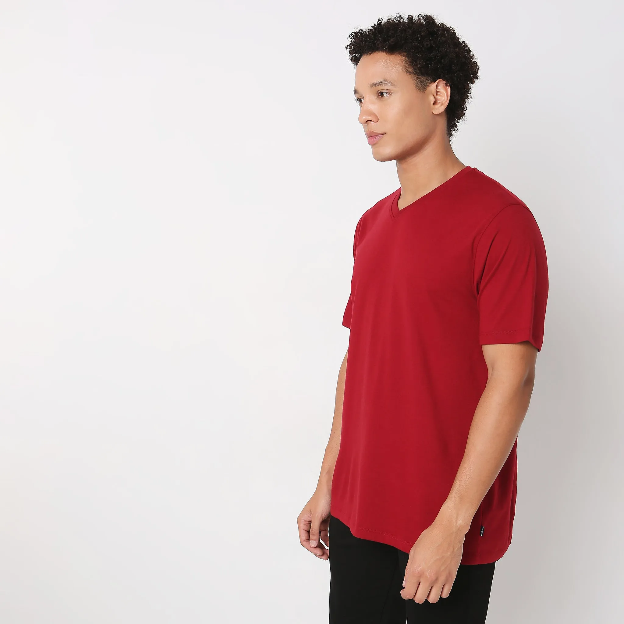 Regular Fit Solid Double Dyed V-Neck Tees