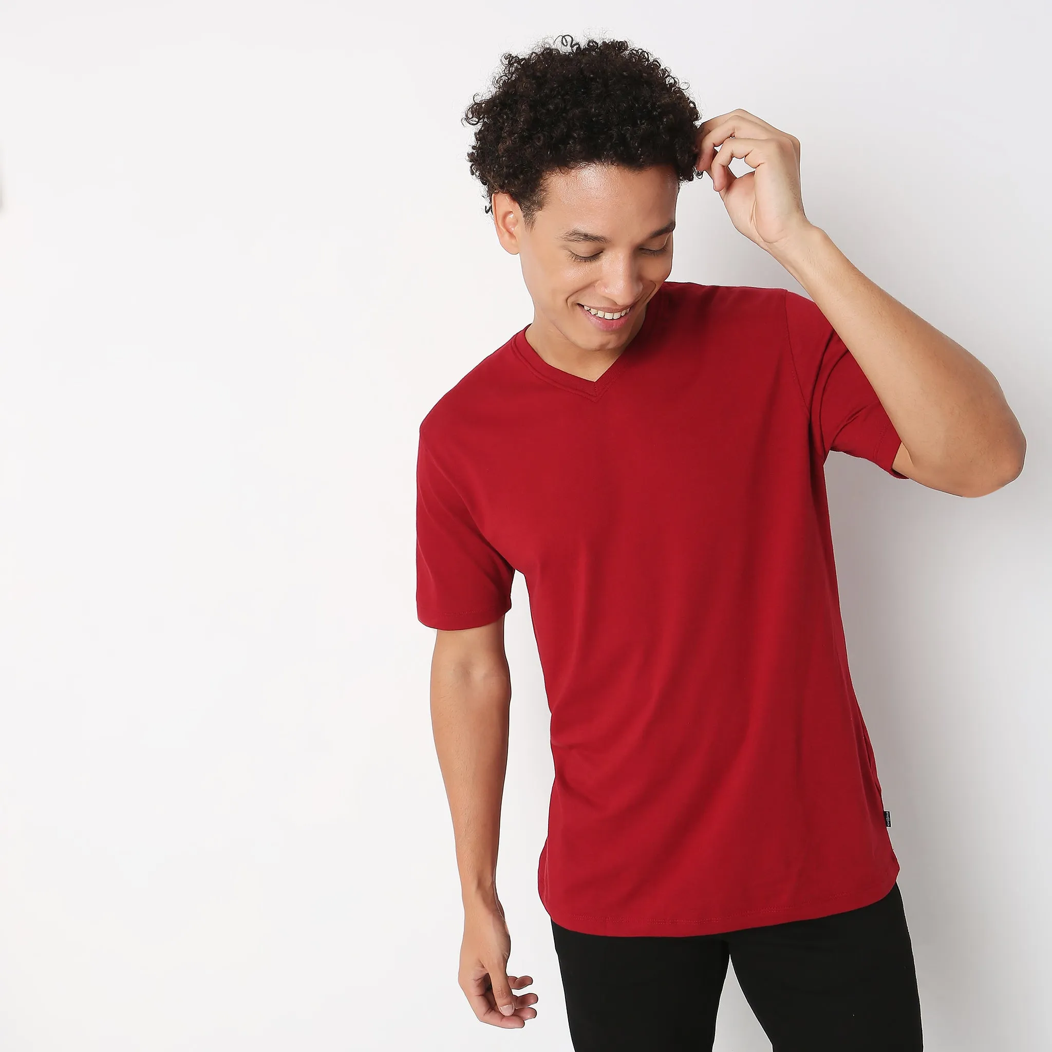 Regular Fit Solid Double Dyed V-Neck Tees