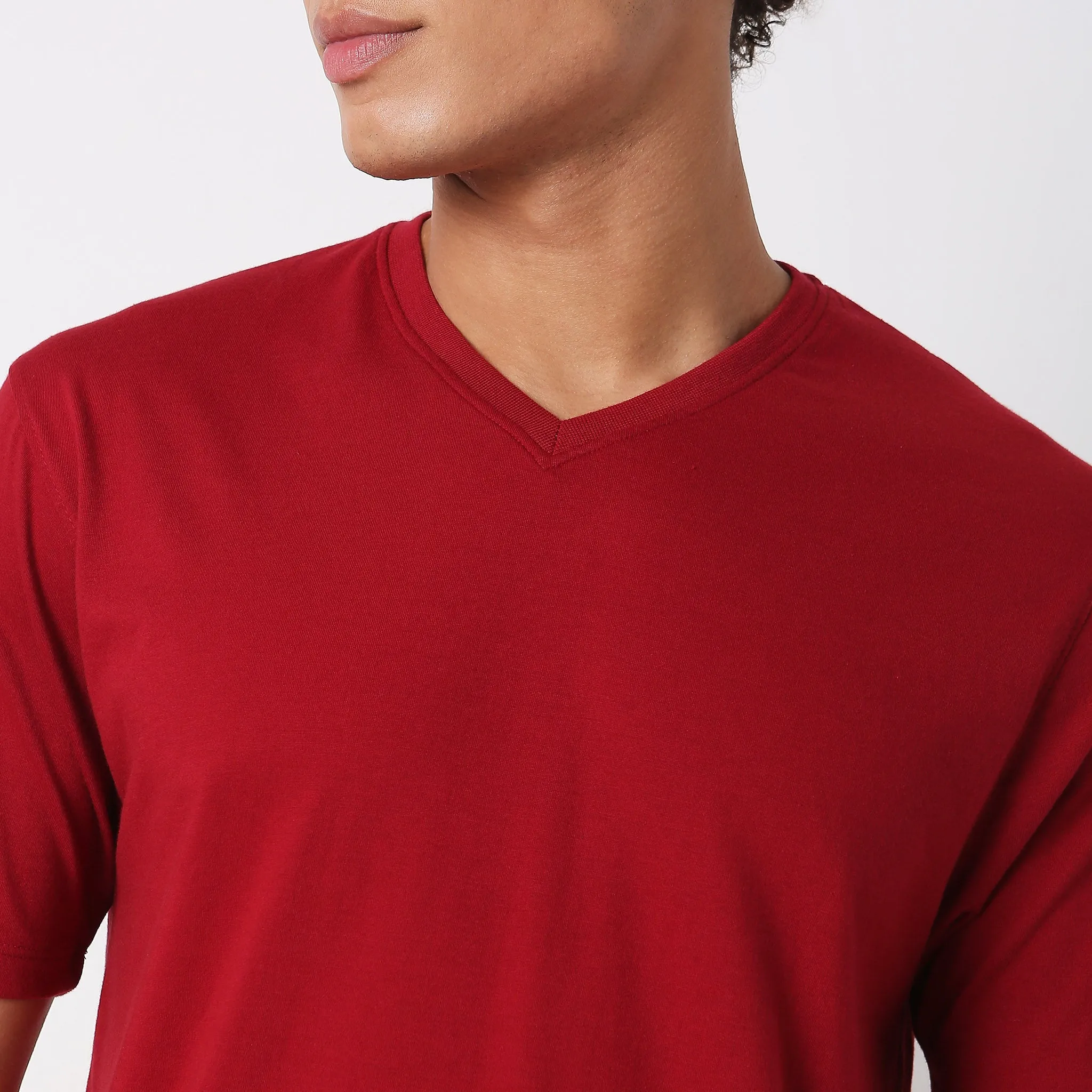 Regular Fit Solid Double Dyed V-Neck Tees