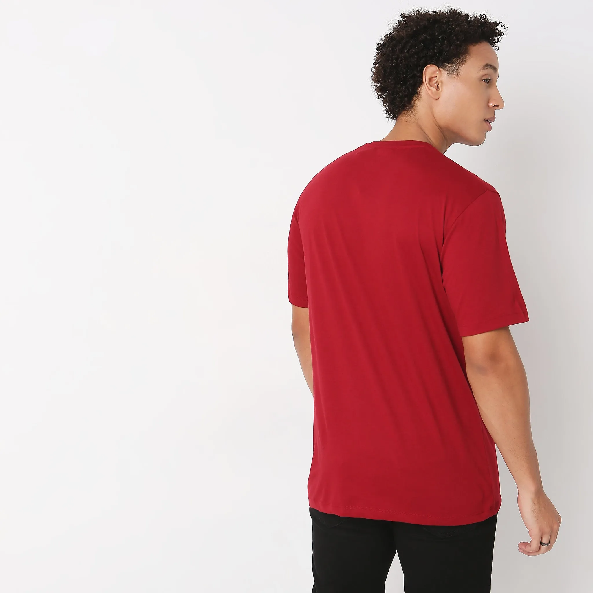 Regular Fit Solid Double Dyed V-Neck Tees