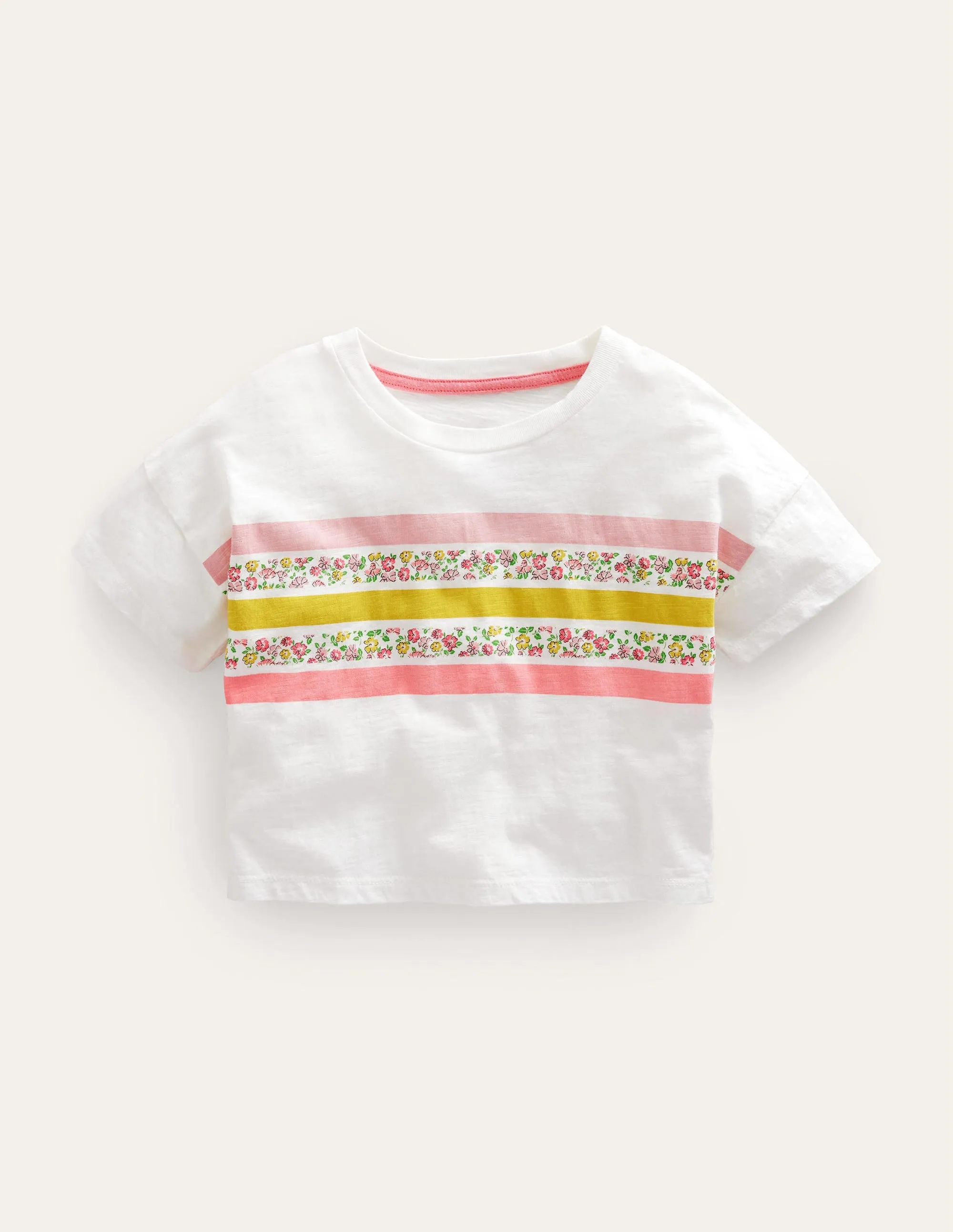 Relaxed T-shirt-Ivory Floral Stripe