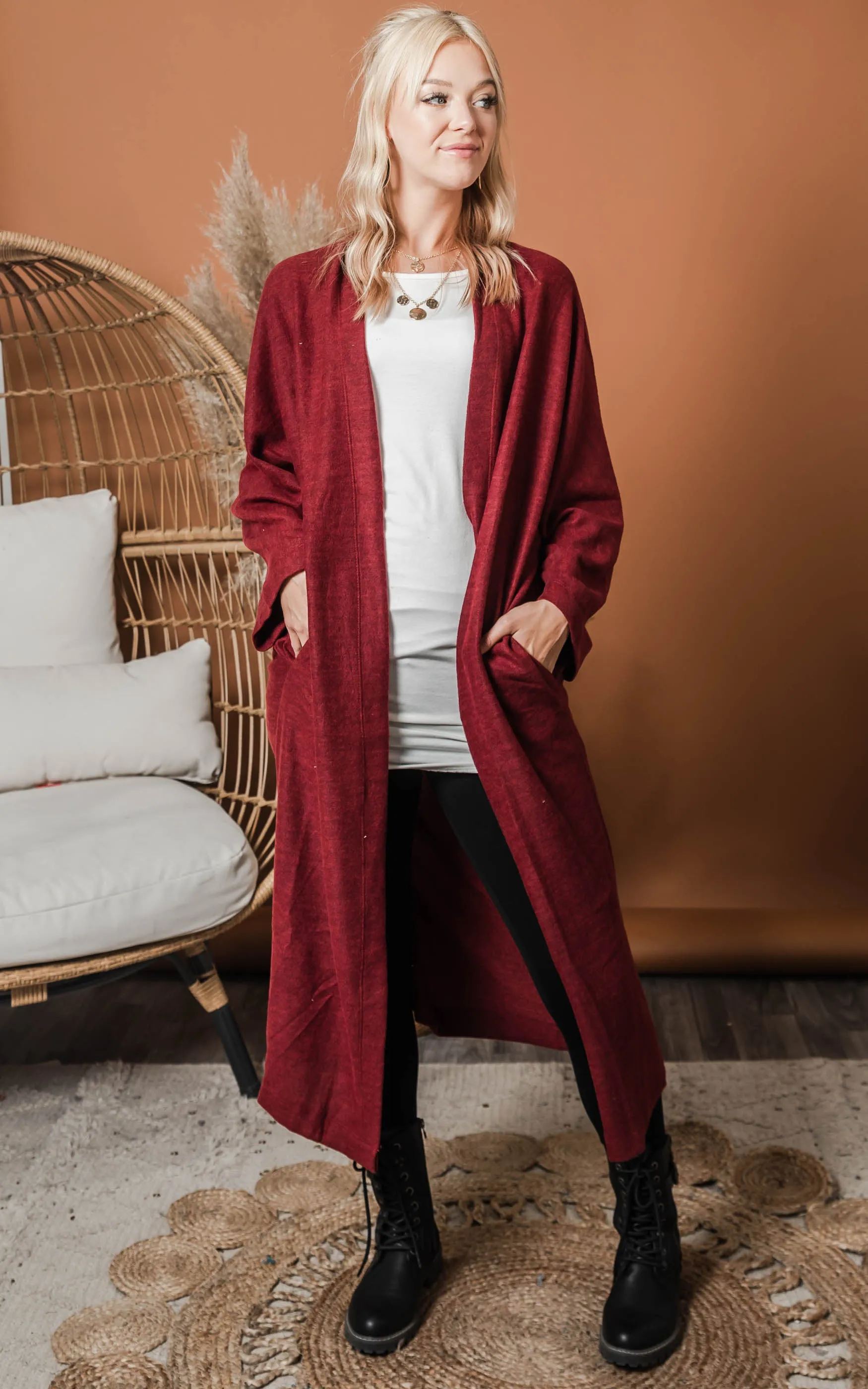 Soft Brushed Burgundy Duster Cardigan - Final Sale