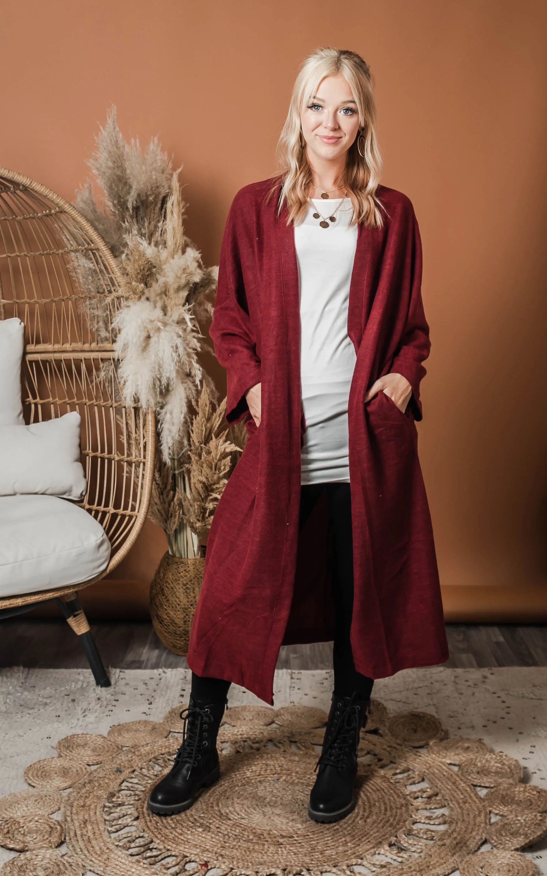 Soft Brushed Burgundy Duster Cardigan - Final Sale