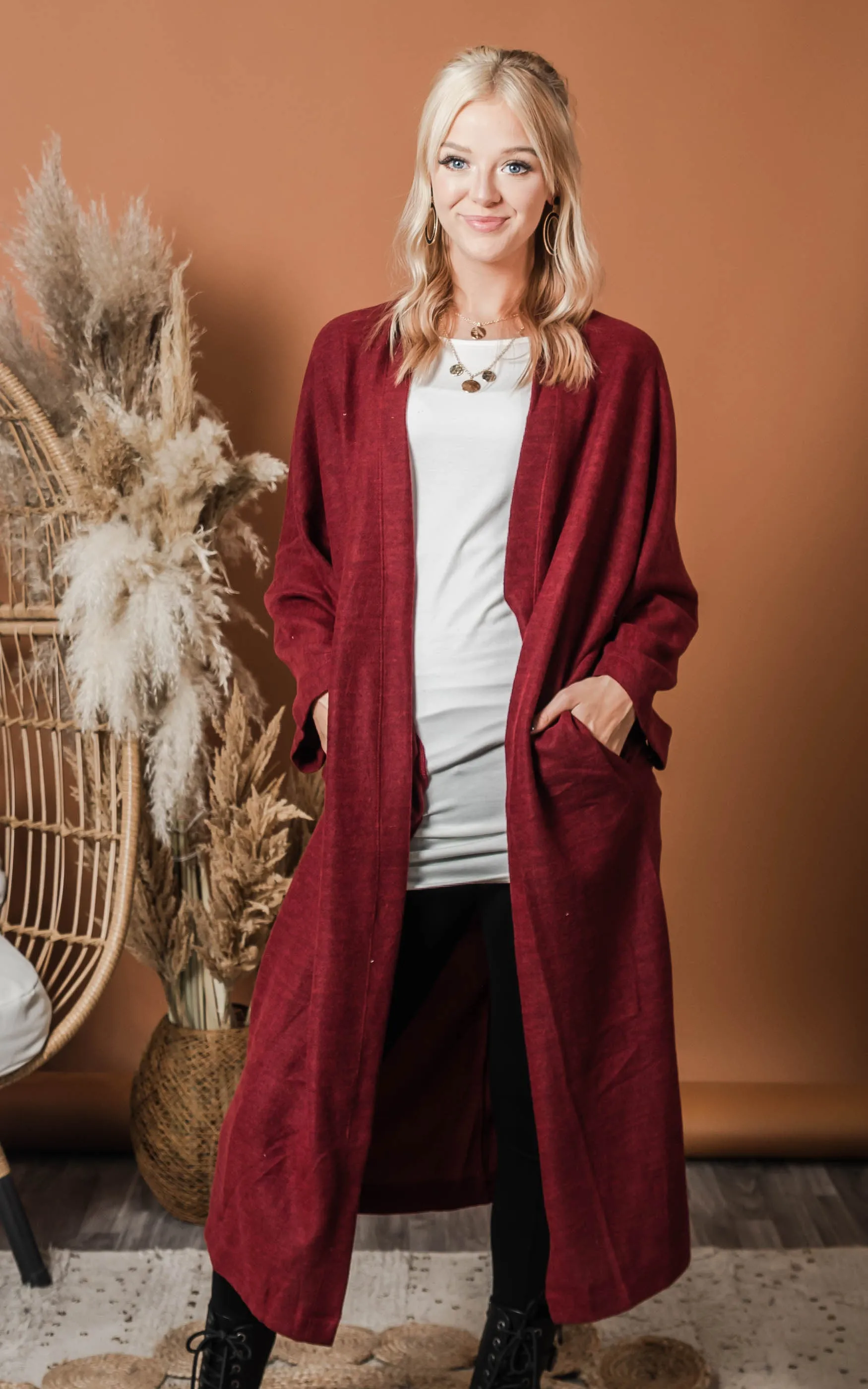 Soft Brushed Burgundy Duster Cardigan - Final Sale