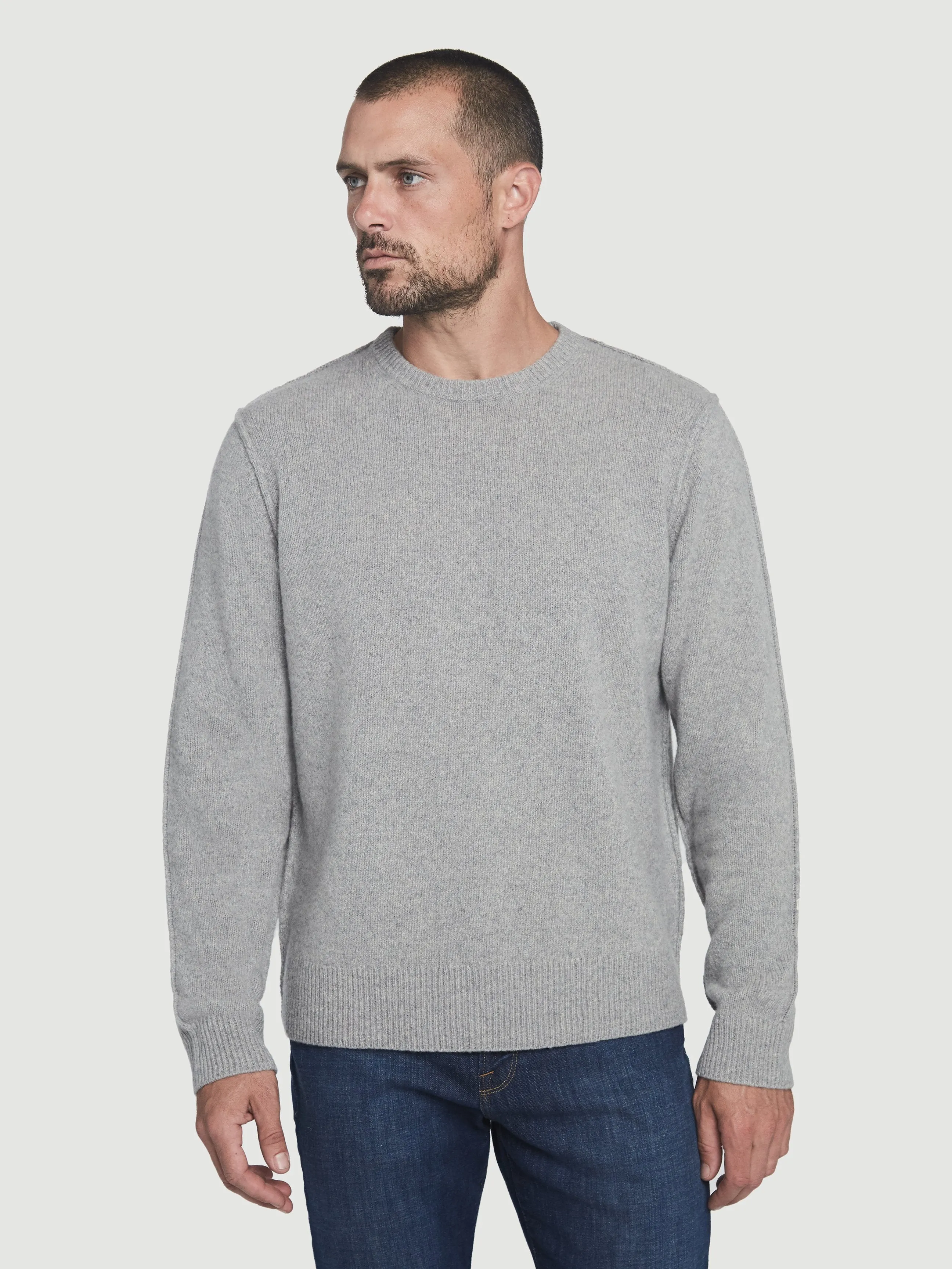 Sustainable Cashmere Seamed Crew -- Gris