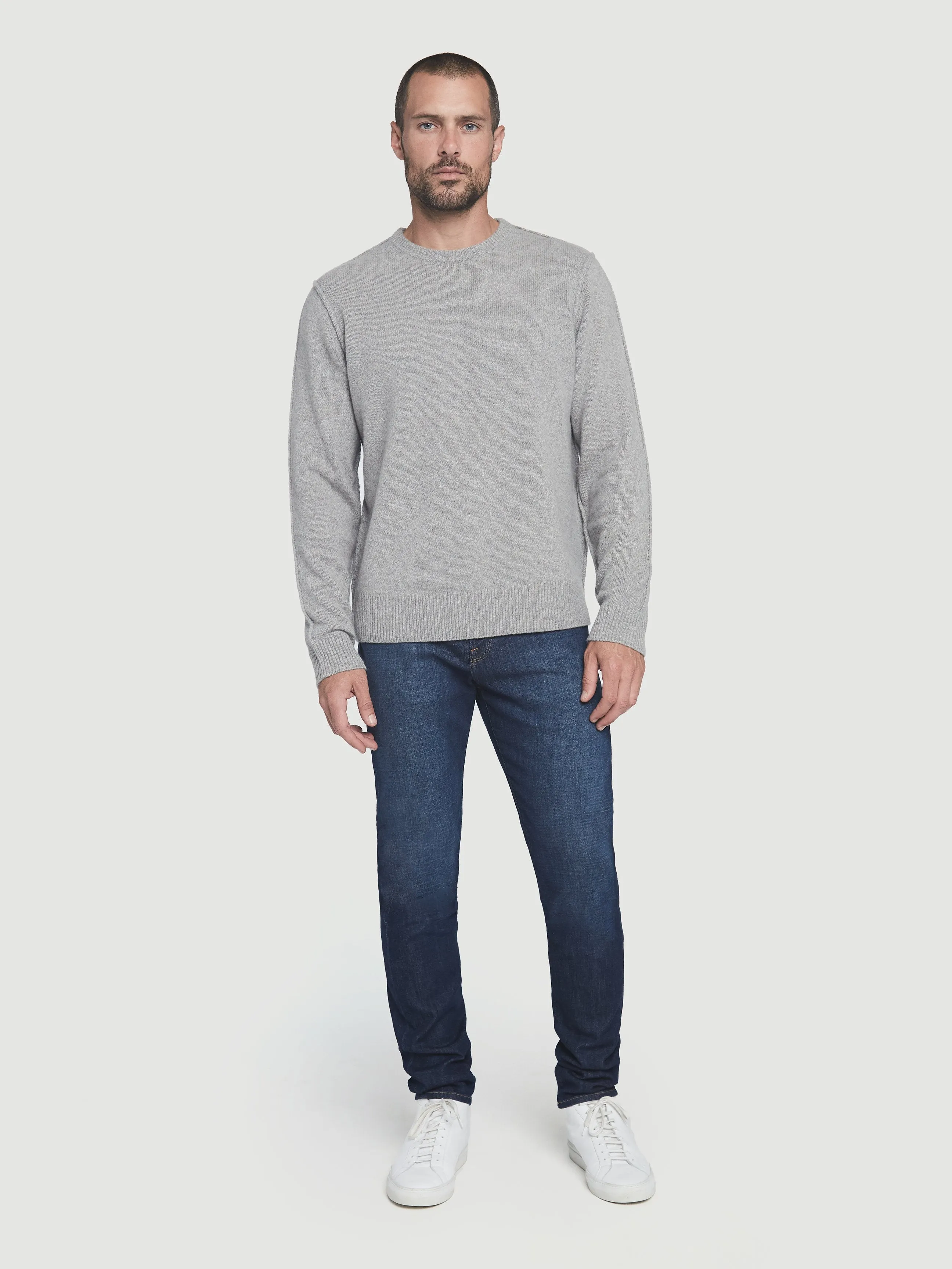 Sustainable Cashmere Seamed Crew -- Gris