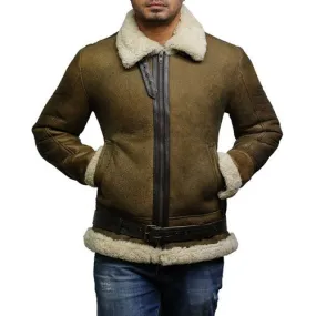 Tailor Made Men's Genuine Olive Real Sheepskin Leather Flying Stylish Jacket