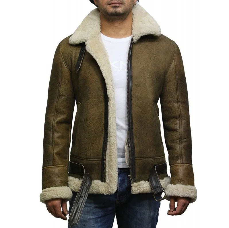 Tailor Made Men's Genuine Olive Real Sheepskin Leather Flying Stylish Jacket