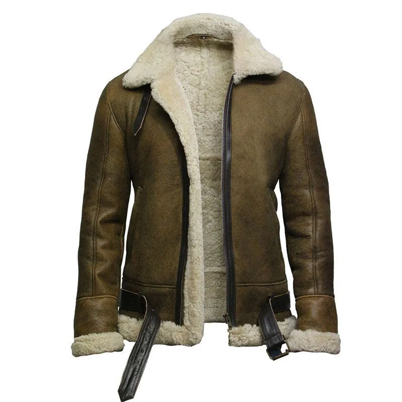 Tailor Made Men's Genuine Olive Real Sheepskin Leather Flying Stylish Jacket