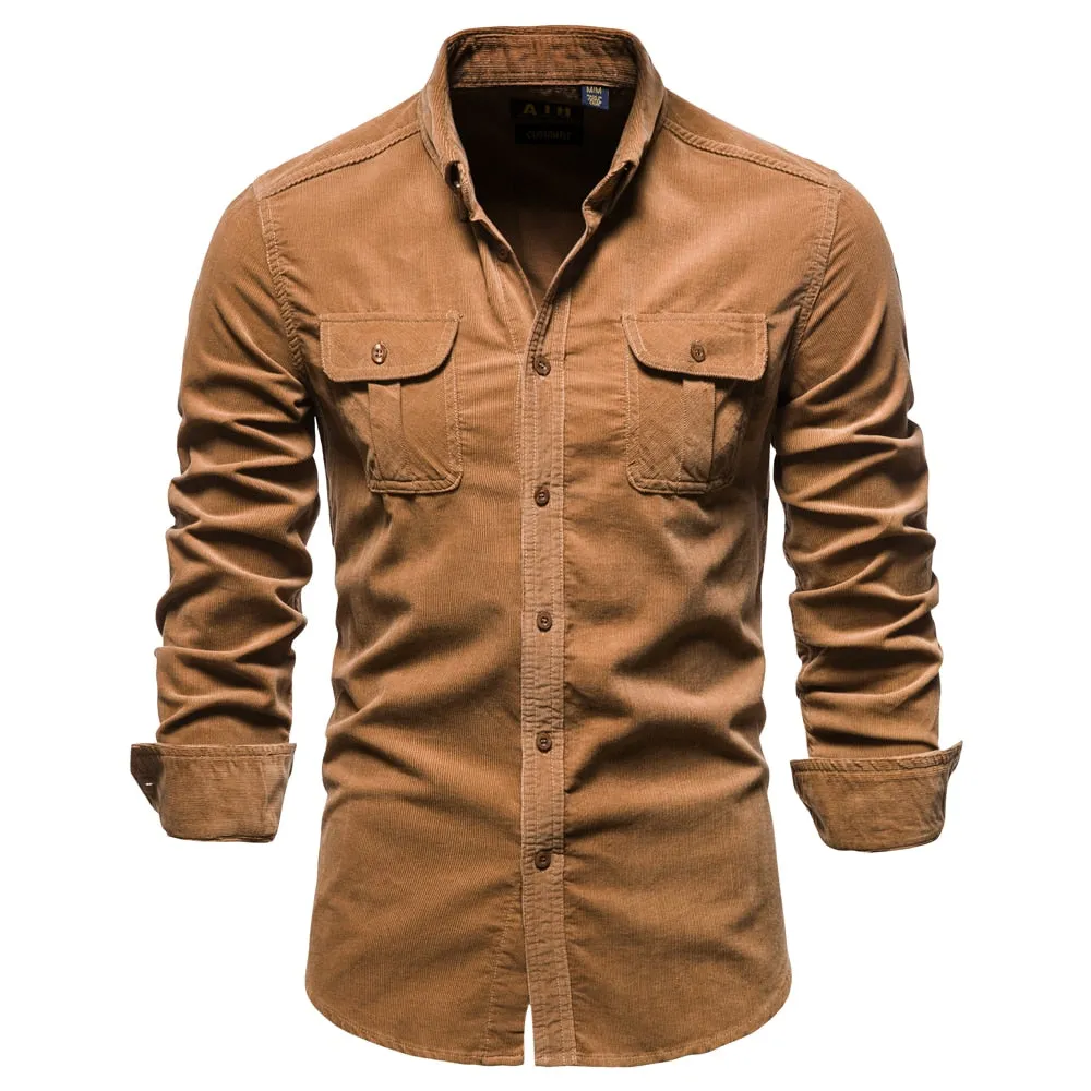 Trendy 100% Cotton Men's Casual Solid Color Shirt