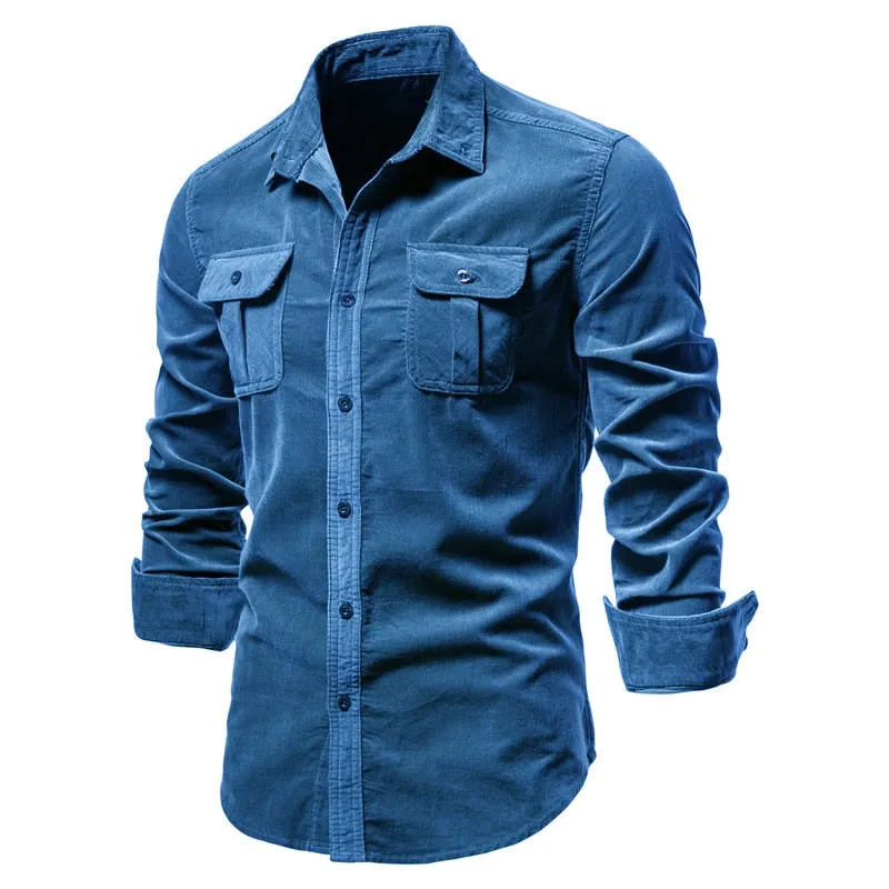 Trendy 100% Cotton Men's Casual Solid Color Shirt