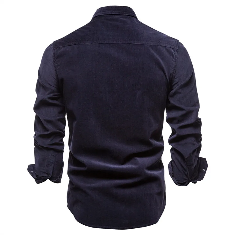 Trendy 100% Cotton Men's Casual Solid Color Shirt