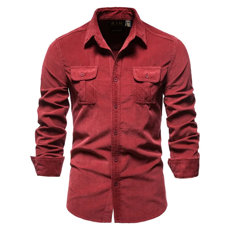 Trendy 100% Cotton Men's Casual Solid Color Shirt