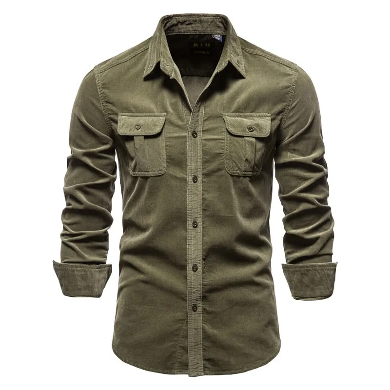 Trendy 100% Cotton Men's Casual Solid Color Shirt