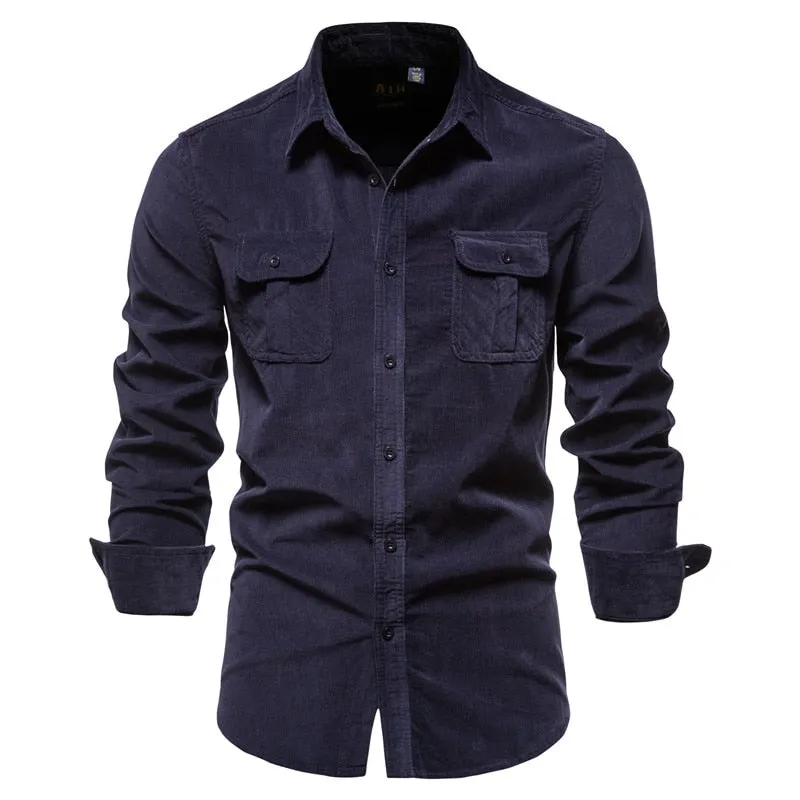 Trendy 100% Cotton Men's Casual Solid Color Shirt