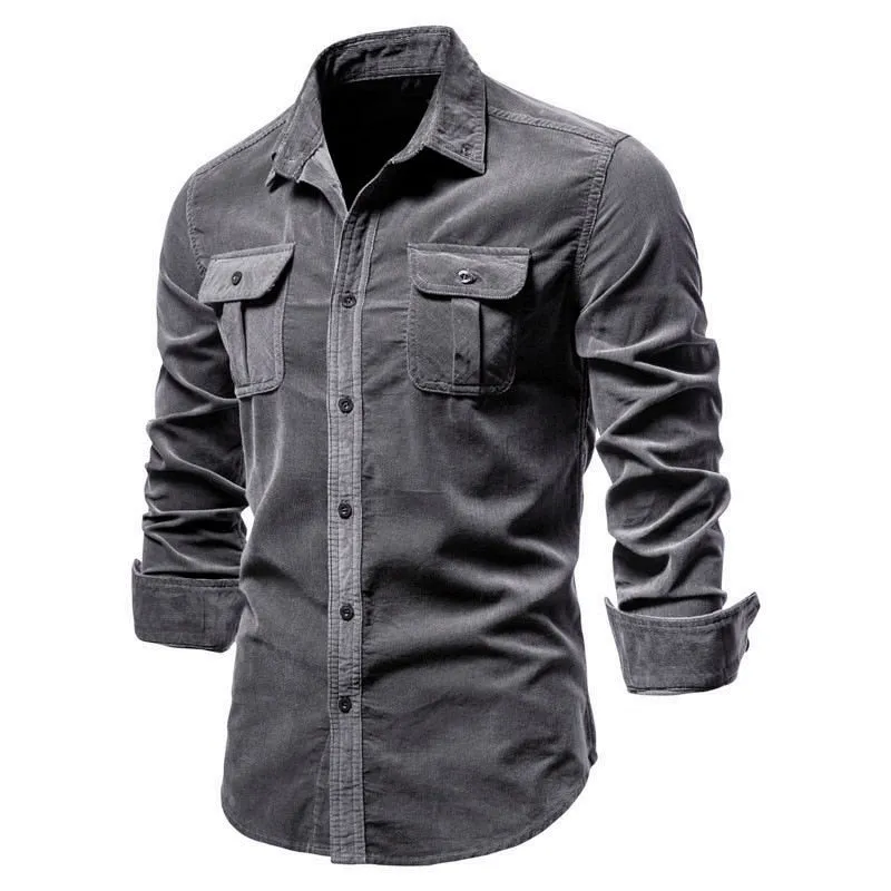 Trendy 100% Cotton Men's Casual Solid Color Shirt